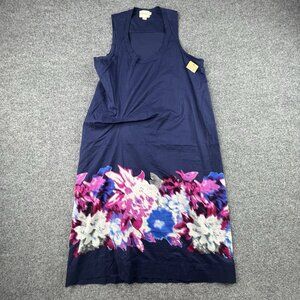 DKNY Pure‎ Women's L Navy Sleeveless Dress Floral Hem Print Cotton NWT